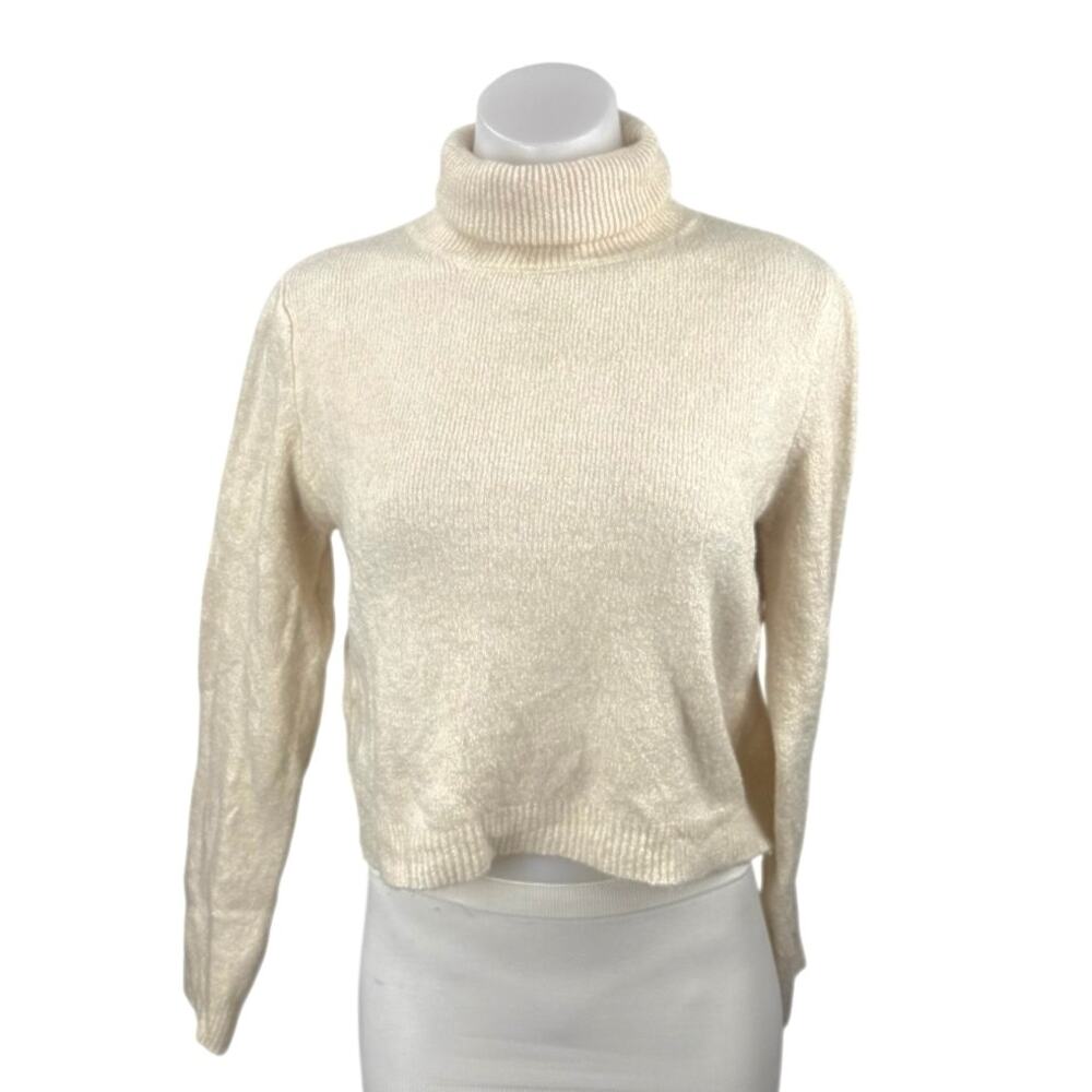 MNG Mango Women's Cream Turtleneck Long Sleeve Knit Crop Sweater Top Size M